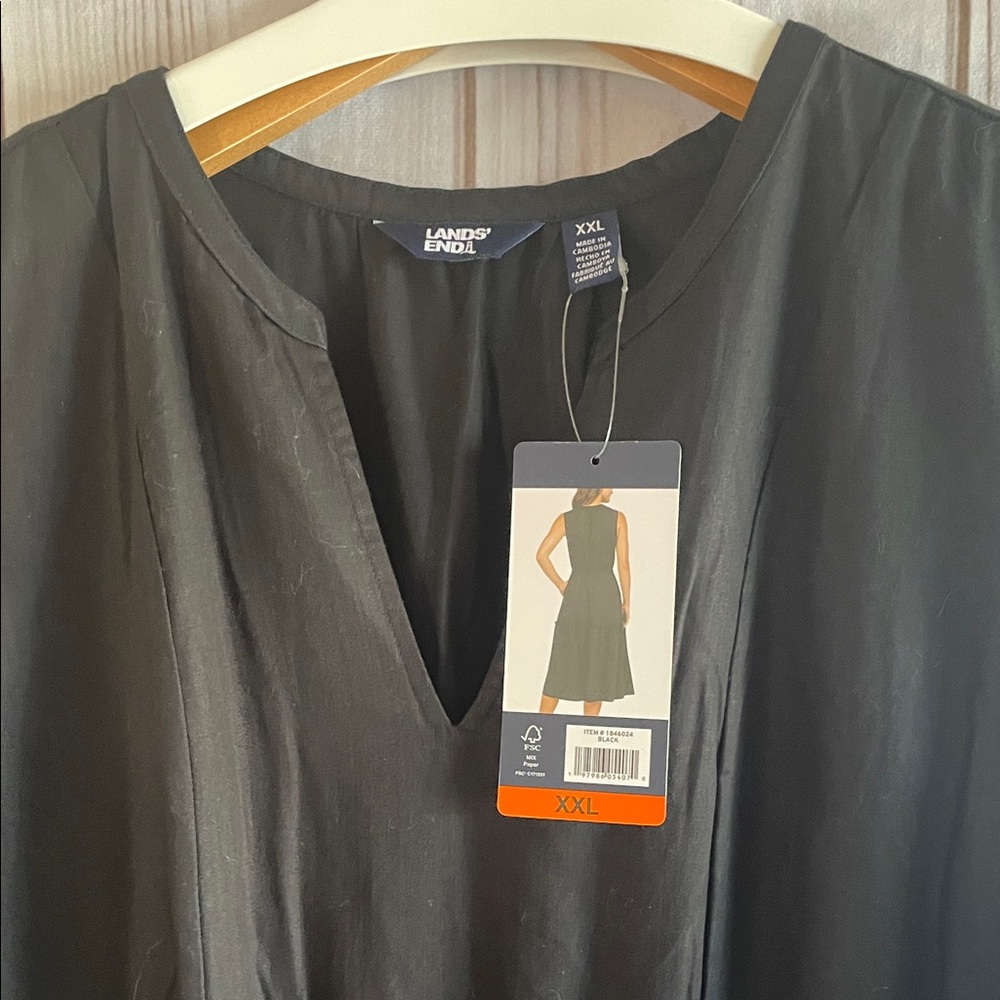 Lands' End Women's Lyocell Tiered Midi Black Dress Women's XXL NEW - Picture 3 of 8